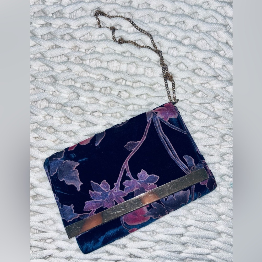 Call It Spring Blue and Purple Velvet Crossbody Bag w/ Gold Chain Strap